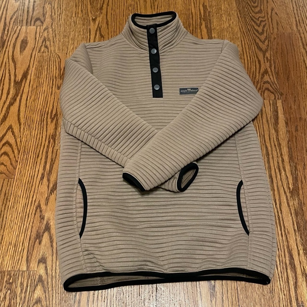 Simply Southern Mocha Brown Ribbed Pullover Sweatshirt SMALL